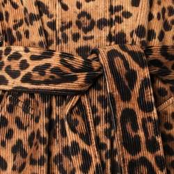 Pre Owned Dolce & Gabbana Brown Leopard Printed Corduroy Fur Collar Detail Coat M 