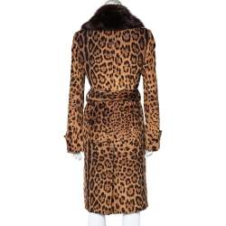 Pre Owned Dolce & Gabbana Brown Leopard Printed Corduroy Fur Collar Detail Coat M 