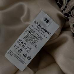 Pre Owned تنورة مستقيمة دولتشي أند غابانا كريب دانتيل كريمي مطبوع مقاس صغير - سمول