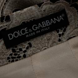 Pre Owned تنورة مستقيمة دولتشي أند غابانا كريب دانتيل كريمي مطبوع مقاس صغير - سمول