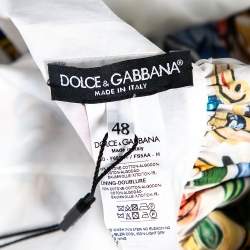 Pre Owned Dolce & Gabbana Multicolor Majolica Printed Cotton Pleated Neckline Flared Midi Dress L