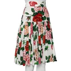 مملوكة مسبقًا Dolce & Gabbana White Rose Printed Cotton Flared Mini Skirt L