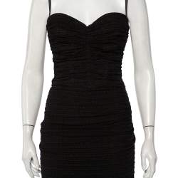 Pre Owned فستان ميدي دولتشي أند غابانا تريكو أسود مكشكش مقاس متوسط - ميديوم