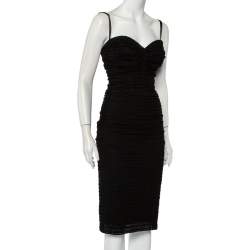 Pre Owned فستان ميدي دولتشي أند غابانا تريكو أسود مكشكش مقاس متوسط - ميديوم