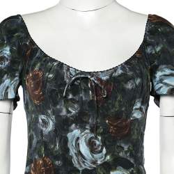 Pre Owned Dolce & Gabbana Grey Floral Printed Silk Scoop Neck Top S