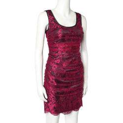 Pre Owned Dolce & Gabbana Magenta Lace Contrast Satin Trim Ruched Sleeveless Mini Dress S