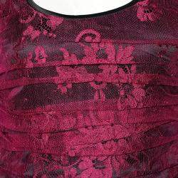 Pre Owned Dolce & Gabbana Magenta Lace Contrast Satin Trim Ruched Sleeveless Mini Dress S