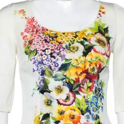 Pre Owned Dolce & Gabbana Cream Floral Printed Roundneck Top S