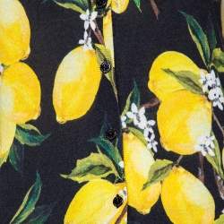 Pre Owned Dolce & Gabbana Black lemon printed Silk & Cashmere Button Front Cardigan S
