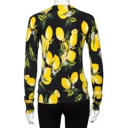 Pre Owned Dolce & Gabbana Black lemon printed Silk & Cashmere Button Front Cardigan S