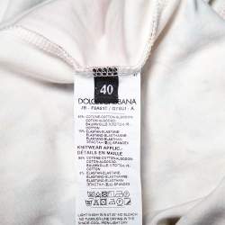 Pre Owned Dolce & Gabbana White Floral Printed Cotton Contrast Collar Detail Jumper S
