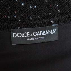 Pre Owned Dolce & Gabbana Black Sequin Embellished Knit Zip Front Jacket L
