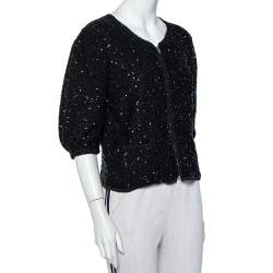 Pre Owned Dolce & Gabbana Black Sequin Embellished Knit Zip Front Jacket L