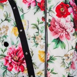 Pre Owned Dolce & Gabbana White Floral Printed Synthetic Contrast Trim Faux Wrap Bomber Jacket M