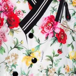 Pre Owned Dolce & Gabbana White Floral Printed Synthetic Contrast Trim Faux Wrap Bomber Jacket M