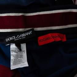 Pre Owned Dolce & Gabbana Bicolor Mania Printed Jersey  & Logo Intarsia Knit Trim Track Pants M