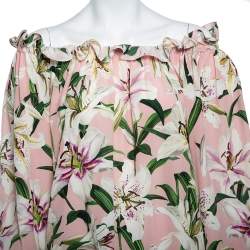 مملوكة مسبقًا توب دولتشي أند غابانا حرير مطبوع زنبق وردي منفوش أوف شولدر طراز غجري مقاس وسط (ميديوم)