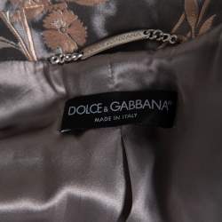 Pre Owned Dolce & Gabbana Grey Floral Jacquard Satin Button Front Coat S