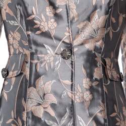 Pre Owned Dolce & Gabbana Grey Floral Jacquard Satin Button Front Coat S