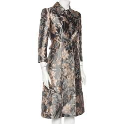Pre Owned Dolce & Gabbana Grey Floral Jacquard Satin Button Front Coat S