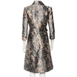 Pre Owned Dolce & Gabbana Grey Floral Jacquard Satin Button Front Coat S