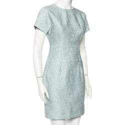 Pre Owned Dolce & Gabbana Blue Embossed Jacquard Sheath Dress S