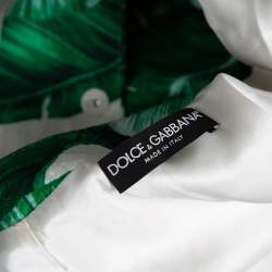 Pre Owned Dolce & Gabbana Green Banana Leaf Printed Jacquard Embellished Collarless Jacket S