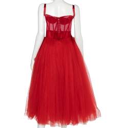 Pre Owned Dolce & Gabbana Red Tulle Bustier Midi Dress XS