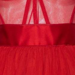 Pre Owned Dolce & Gabbana Red Tulle Bustier Midi Dress XS
