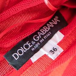 Pre Owned Dolce & Gabbana Red Tulle Bustier Midi Dress XS
