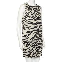 Pre Owned فستان قصير دولتشي قصير بلا أكمام حرير طباعة حيوان مونوكروم مقاس متوسط