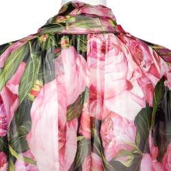 Pre Owned Dolce & Gabbana Pink Rose Printed Silk Neck Tie Detail Top M