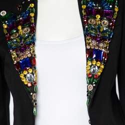 مملوكة مسبقًا جاكيت بليزر دولتشي أند غابانا صوف أسود مزخرف أحجار راين وكريستال قصير مقاس صغير - سمول 