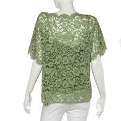 Pre Owned Dolce & Gabbana Green Floral Lace Top M