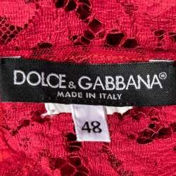 Pre Owned Dolce & Gabbana Red Floral Lace Button Detail Top L