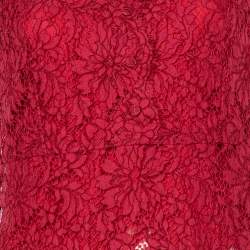 Pre Owned Dolce & Gabbana Red Floral Lace Button Detail Top L