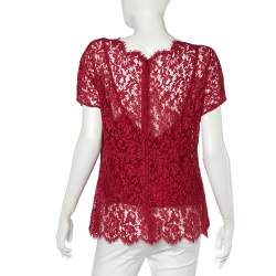 Pre Owned Dolce & Gabbana Red Floral Lace Button Detail Top L