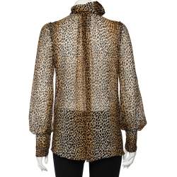 Dolce & Gabbana Leopard Print Silk Turtle Neck Blouse M 