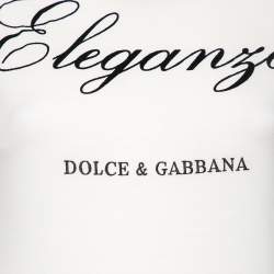 مملوكة مسبقًا تي شيرت دولتشي أند غابانا "أليغانزا" قطن أبيض بالشعار مقاس صغير جدًا - إكس سمول