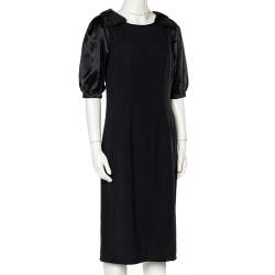 Pre Owned Dolce & Gabbana Black Crepe Bow Detail Sheath Dress M