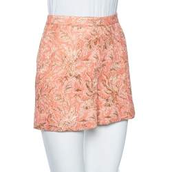 Pre Owned Dolce & Gabbana Peach Brocade Silk High Waist Shorts XS 