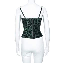 Pre Owned Dolce & Gabbana Dark Green Leopard Print Silk Bustier Top S 