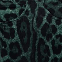Pre Owned Dolce & Gabbana Dark Green Leopard Print Silk Bustier Top S 