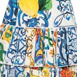 Pre Owned Dolce & Gabbana Multicolor Majolica Printed Cotton Tiered Skirt M