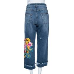 Pre Owned Dolce & Gabbana Indigo Light Wash Denim Embellished Capri Boyfriend Jeans M