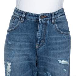 Pre Owned Dolce & Gabbana Indigo Light Wash Denim Embellished Capri Boyfriend Jeans M