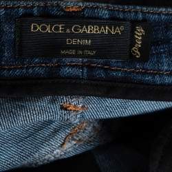 Pre Owned Dolce & Gabbana Indigo Distressed Denim Sequined Hem Pretty Jeans M