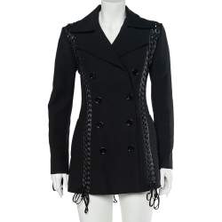 Pre Owned Dolce & Gabbana Black Wool Lace Up Detail Double Breasted Overcoat S
