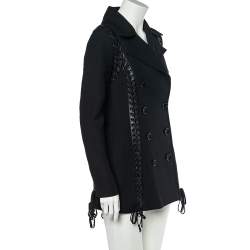 Pre Owned Dolce & Gabbana Black Wool Lace Up Detail Double Breasted Overcoat S