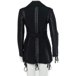 Pre Owned Dolce & Gabbana Black Wool Lace Up Detail Double Breasted Overcoat S